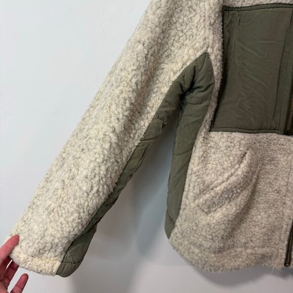 Free People We The Free Women's Rivington Sherpa Jacket Fleece Cream Green Small - Picture 3 of 9